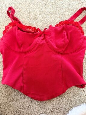 Red Lace-Trim Bustier Top